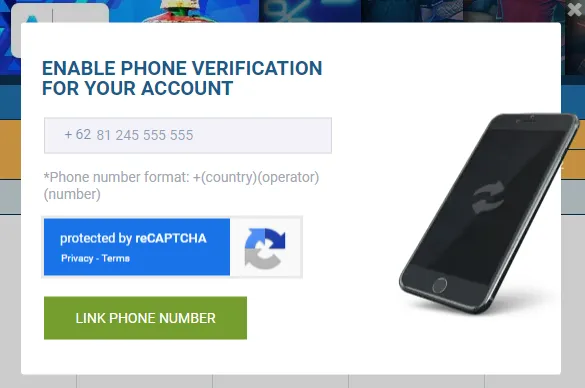 Account activation by phone number at 1xBet Bangladesh